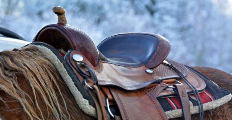 Rider demonstrating the position and parts of a Western saddle